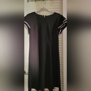 Shelby & Palmer Black Midi Dress with White Trim Sleeves